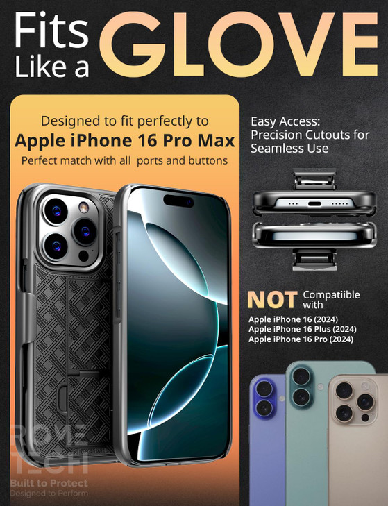 Designed for iPhone 16 ProMax Case with Belt Clip Holster Kickstand Cover Phone Case Black