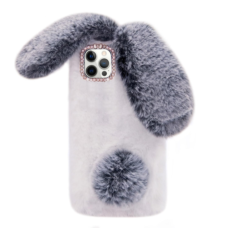 Omorro Compatible with iPhone 16 Pro Case Plush Rabbit Case for Women Girls Soft Warm Fluffy Furry Bunny Ear Fur Phone C