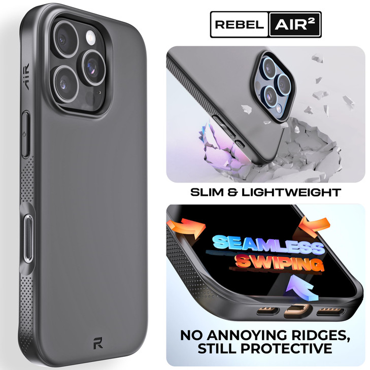 REBEL Air Case for iPhone 16 Pro Air Series Strong MagSafe Compatible Grippy Sides Slim Lightweight TPU Cover Protective