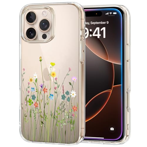 Unov Case for iPhone 16 Pro Max Case Clear with Design Embossed Floral Pattern Soft TPU Bumper Slim Protective Flower Bo