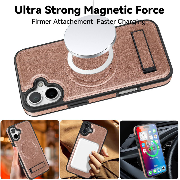 Lunivop Compatibility with iPhone 16 Case Magnetic Kickstand Compatible with Magsafe Wireless Charging PU Leather Stand