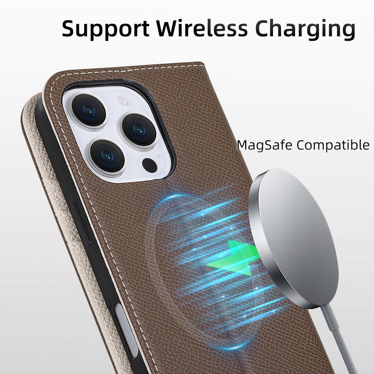 VISOUL Wallet Case for iPhone 16 Pro Real Leather Wallet Case with Card Holder Kickstand Magnetic Folio Cover Compatible