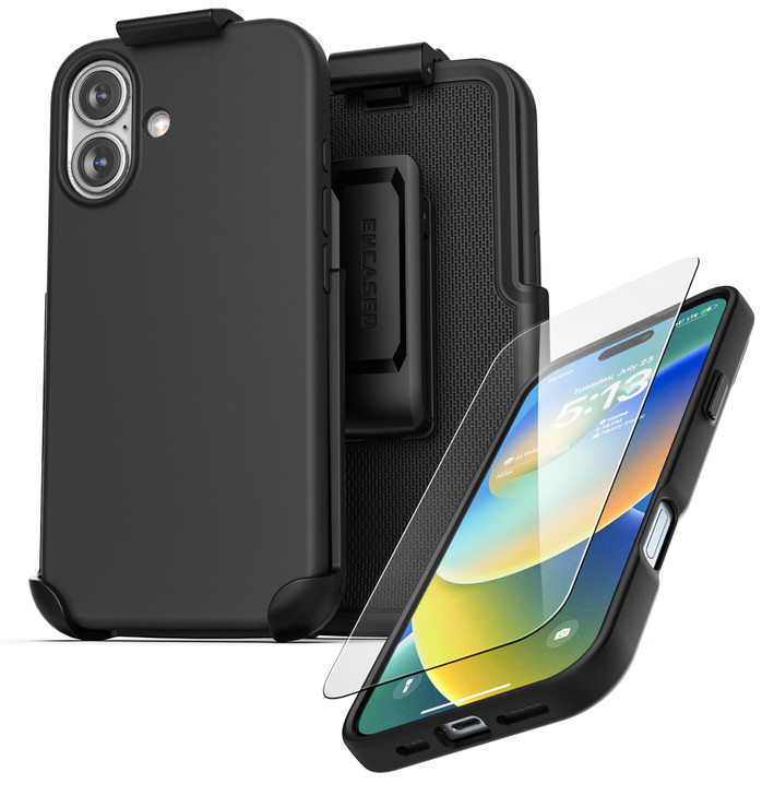 Encased for iPhone 16 Plus Belt Case with Screen Protector Compatible with MagSafe Magnetic Silicone Cover 9H Tempered G