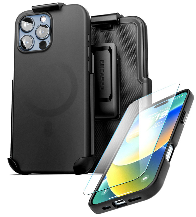 Encased for iPhone 16 PRO Belt Case with Screen Protector Compatible with MagSafe Magnetic Silicone Cover 9H Tempered Gl