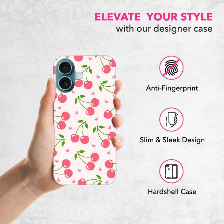 SuzaCase Back Case for iPhone 16 iPhone 16 Case with Stylish Cherry Pink Pattern Design Printed Cute Sleek Durable Hards