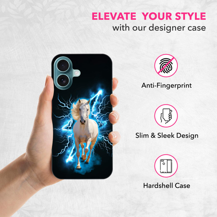 SuzaCase Back Case for iPhone 16 iPhone 16 Case with Stylish Horse Lightning Design Printed Cute Sleek Durable Hardshell