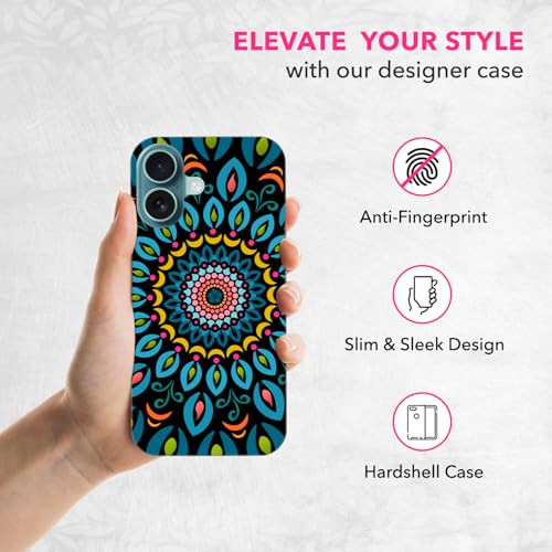 SuzaCase Back Case for iPhone 16 iPhone 16 Case with Stylish Mandala Colored Design Printed Cute Sleek Durable Hardshell