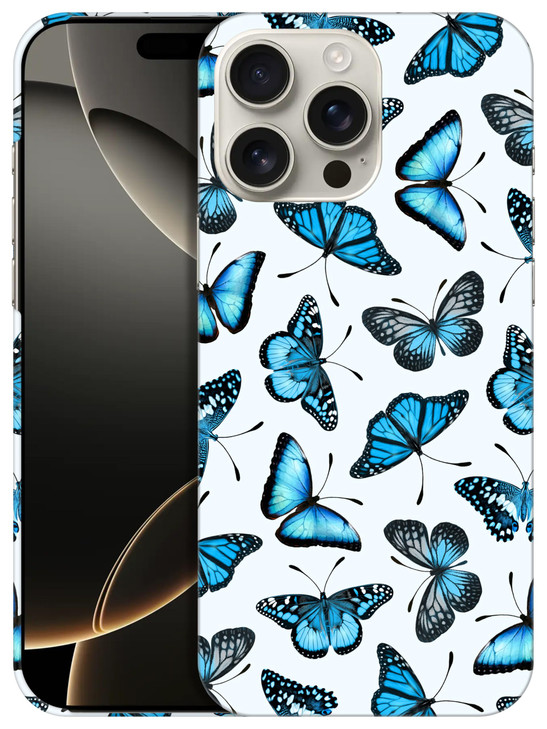 SuzaCase Back Case for iPhone 16 Pro iPhone 16 Pro Case with Stylish Butterfly Blue Pattern Design Printed Cute Sleek Du