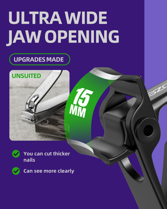 SZQHT Ultra Wide Jaw Opening Nail Clippers Set, Toenail Clippers for Thick Nails, Heavy Duty Nail Cutter, Stainless Steel Toe Nail Clippers for Senio