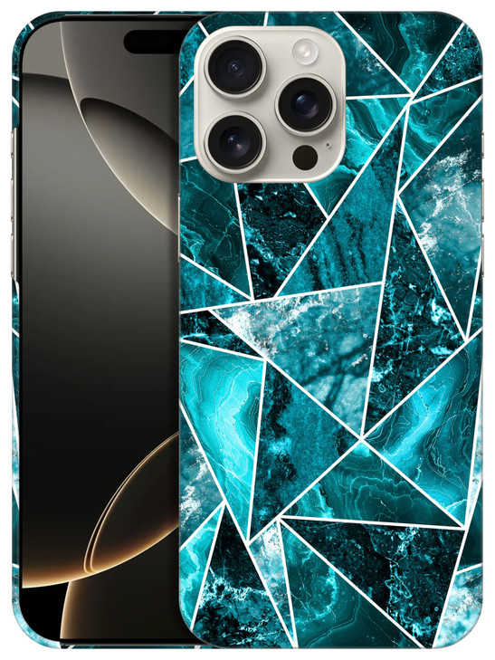 SuzaCase Back Case for iPhone 16 Pro Max iPhone 16 Pro Max Case Stylish Marble Teal Geometric Pattern Design Printed Sle