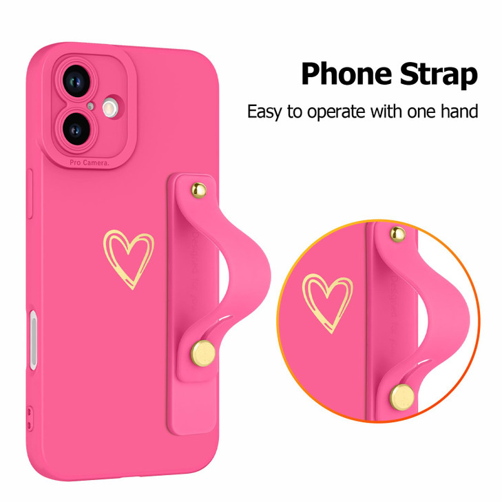 Fiyart Designed for iPhone 16 Case with Phone Holder Cute Love Hearts Pattern Slim Protective Camera Protection Cover wi