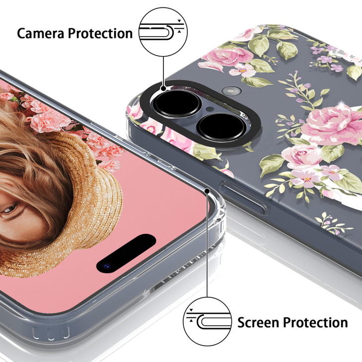 YeLoveHaw for iPhone 16 Magnetic Clear Phone Case for Women Girls Glitter Cute Floral Flower Pattern Compatible with Mag
