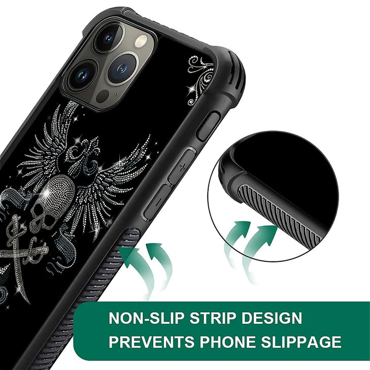 ZHEGAILIAN Compatible with iPhone 16 Pro CaseDiamond Headbone Pattern AntiScratch Cover for Girls BoysFour Corners Desgi