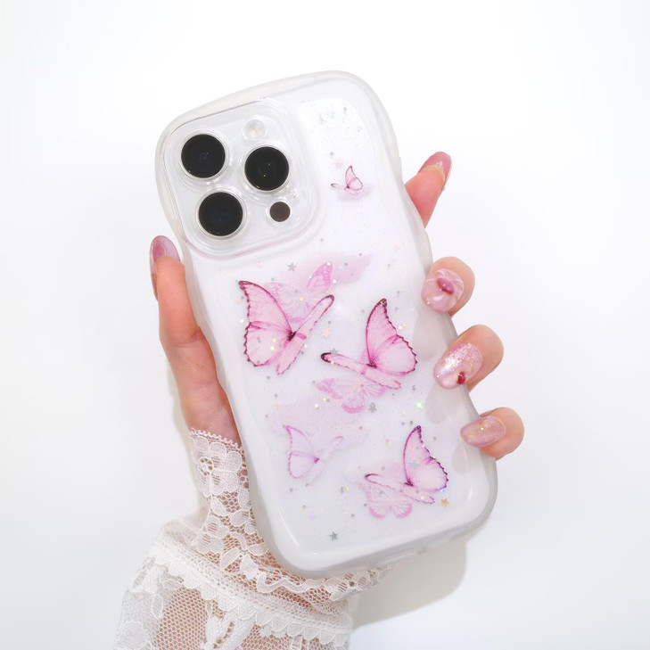 Cyberowl Compatible with iPhone 16 Pro Max 2024Cute Kawaii Bling Sparkle Glitter Butterfly Series Frame Shape Soft Silic
