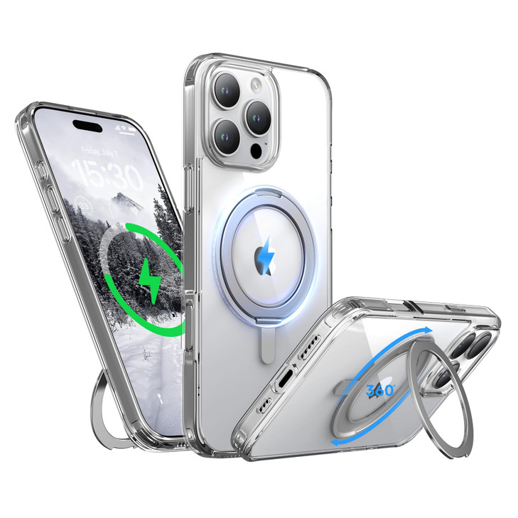 Niunisi for iPhone 16 Pro Case 63Inch with Magnetic 360 Ring Stand Compatible with MagSafe Crystal Clear Shockproof Prot