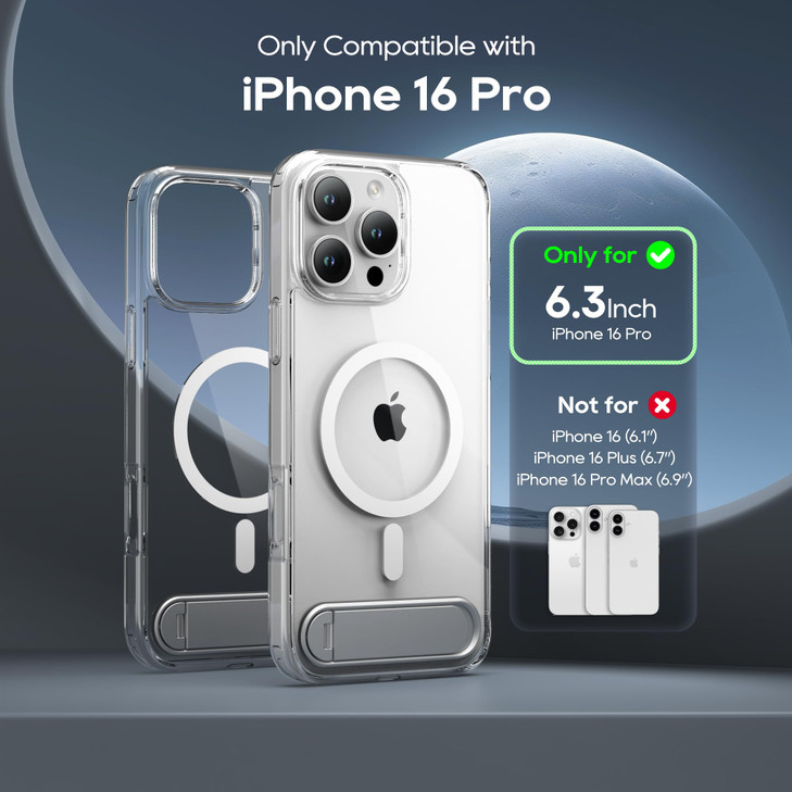Niunisi for iPhone 16 Pro 63Inch with Magnetic Rotable Slim Kickstand Compatible with MagSafe Crystal Clear Shockproof P