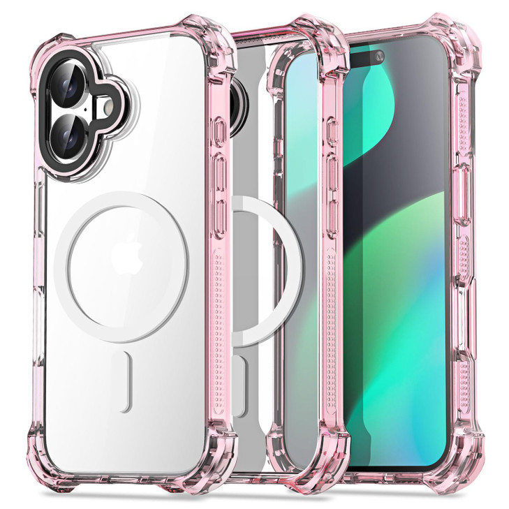 AICase Bounce Case Compatible with iPhone 16 Plus Compatible with Magsafe Clear with Pink Bumper Magnetic NonYellowing 2
