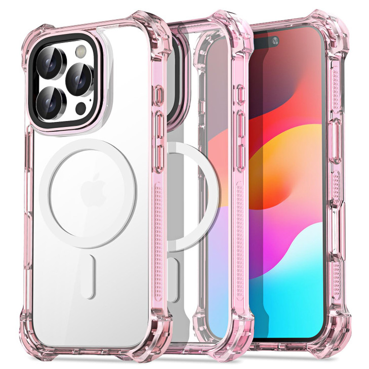 AICase Bounce Case Compatible with iPhone 16 Pro Max Compatible with Magsafe Clear with Pink Bumper Magnetic NonYellowin