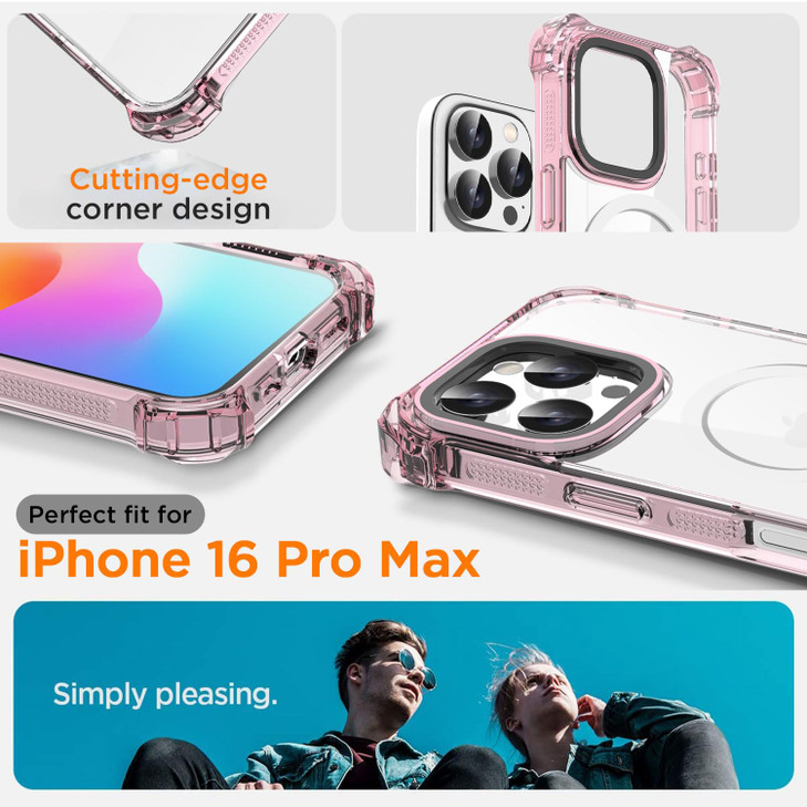 AICase Bounce Case Compatible with iPhone 16 Pro Max Compatible with Magsafe Clear with Pink Bumper Magnetic NonYellowin