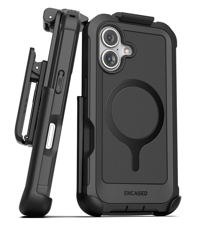 Encased Compatible with iPhone 16 Plus Case with Builtin Screen Protector and Phone Holster Belt Clip Compatible with Ma