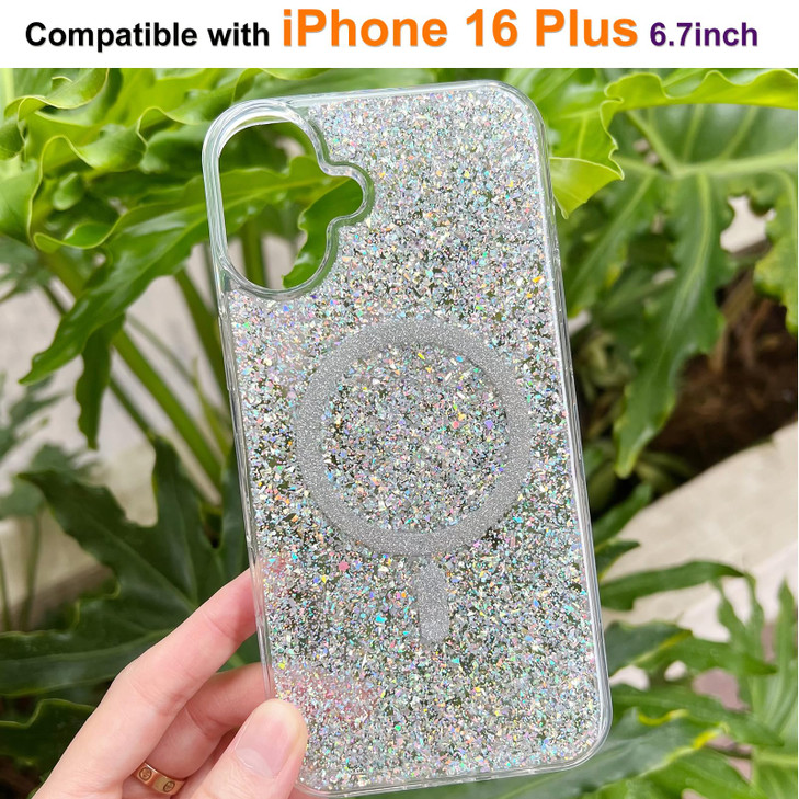 Zutoben Sparkly for iPhone 16 Plus Case Glitter Compatible with MagSafe Shockproof Bling Phone Case for Women Girls Stro