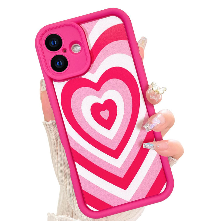 AIGOMARA Soft Silicone Case for iPhone 16 Plus Cute Love Heart Pattern Print Camera Protection Design Slim Flexible Shoc