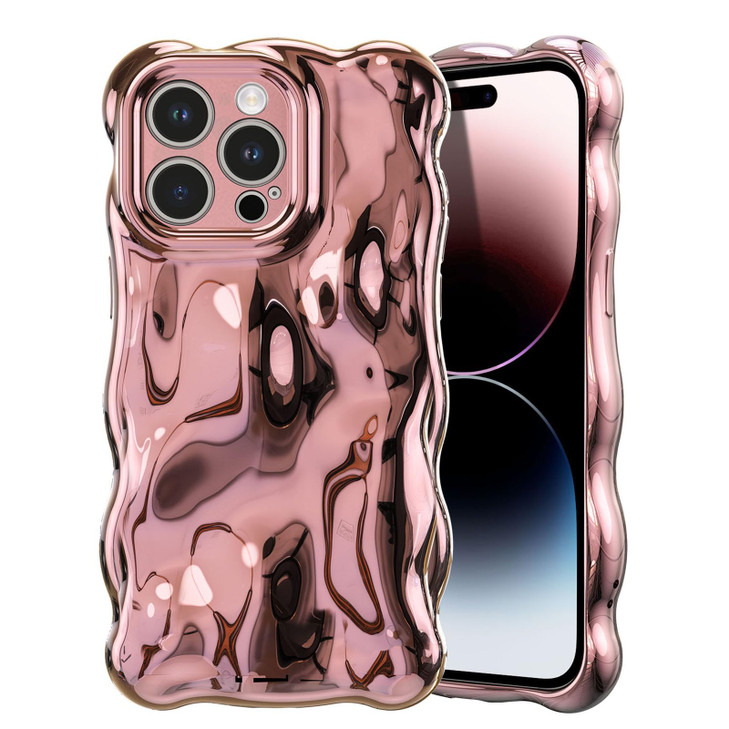 UEEBAI Ripple Case for iPhone 16 Pro Max Cute Silver Cover Wave Shape for iPhone Case Pretty Aesthetic 3D Phone Cover Wa