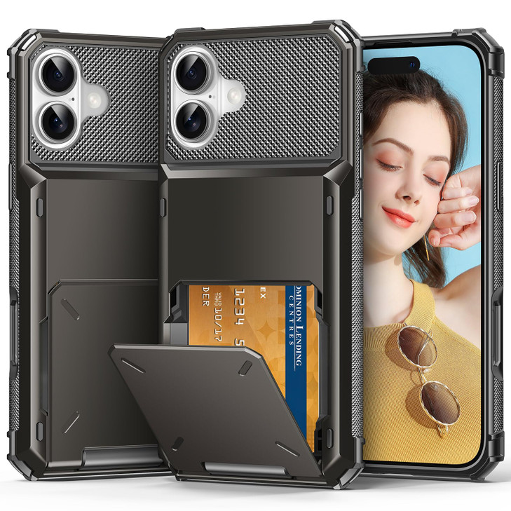 TOPAUX for iPhone 16 Wallet Case 5 Credit Card Holder Flip Cover ID Slot Back Pocket Compartment Dual Layer Shock Absorp