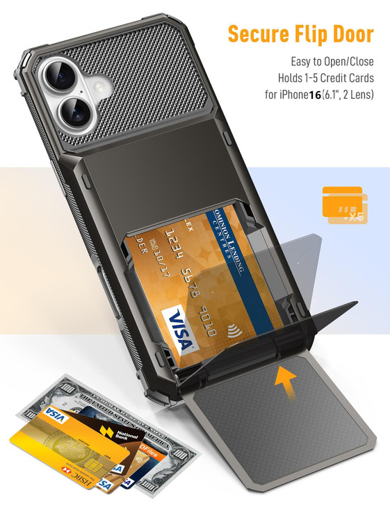 TOPAUX for iPhone 16 Wallet Case 5 Credit Card Holder Flip Cover ID Slot Back Pocket Compartment Dual Layer Shock Absorp