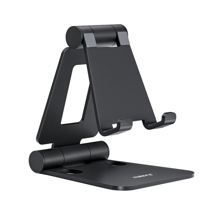 Nulaxy Dual Folding Cell Phone Stand, Fully Adjustable Foldable Desktop Phone Holder Cradle Dock Compatible with iPhone 17 16 15 14 13 12 11 Pro Max