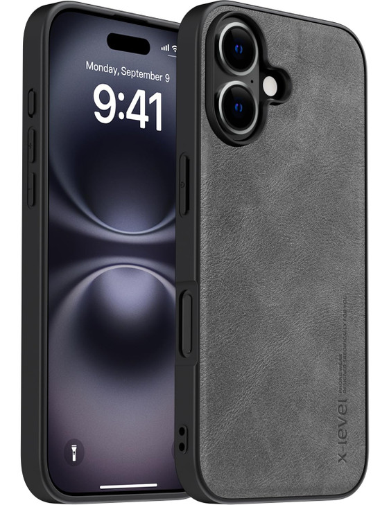 Xlevel for iPhone 16 Plus Leather CaseWireless Charging Slim Fit Elegant NonSlip Shockproof Protective Phone Case Cover
