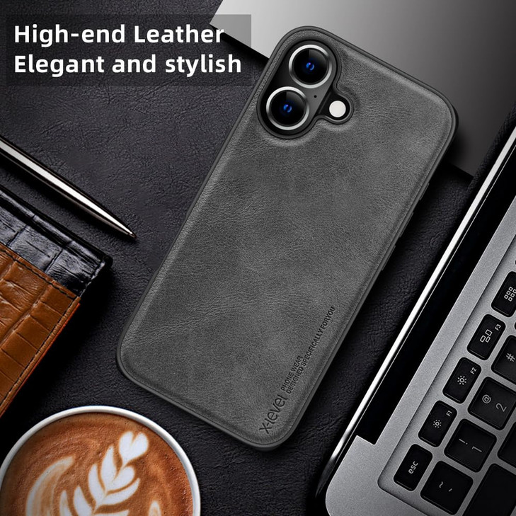 Xlevel for iPhone 16 Plus Leather CaseWireless Charging Slim Fit Elegant NonSlip Shockproof Protective Phone Case Cover
