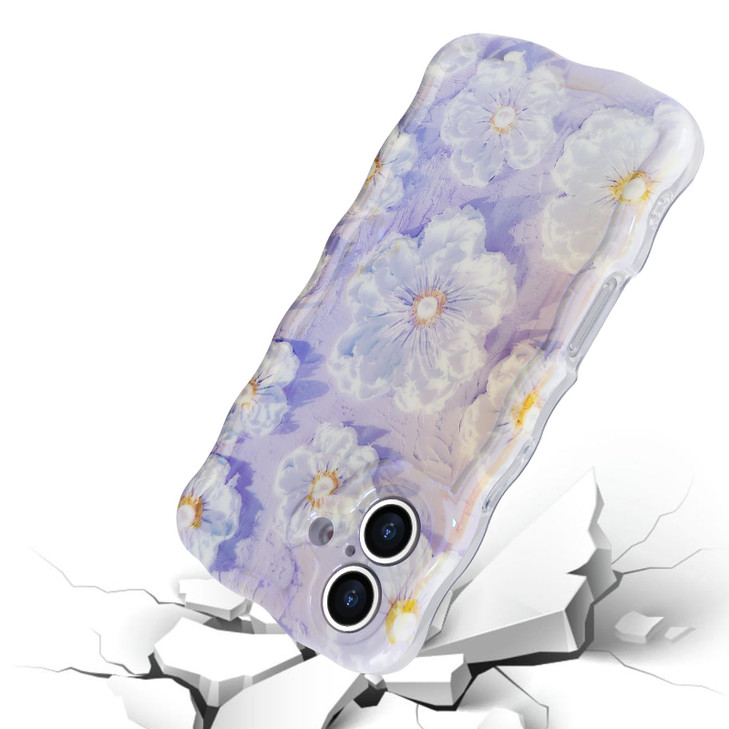 VALRION Compatible with iPhone 16 Plus Case Vintage Oil Painting Art Phone Case Curly Wave Frame Trendy Aesthetic Flower