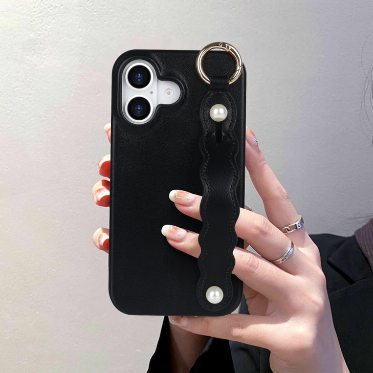 VALRION Compatible with iPhone 16 Plus Wrist Strap Case with Wristband Kickstand for Women Girls Girly Slim Soft PU Leat
