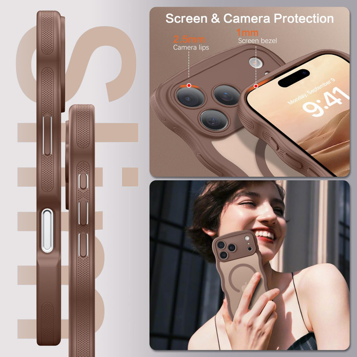 BENTOBEN Magnetic for iPhone 17 Pro Case Cute Wavy Full Camera Protection Compatible with MagSafe Matte AntiSlip Bumper