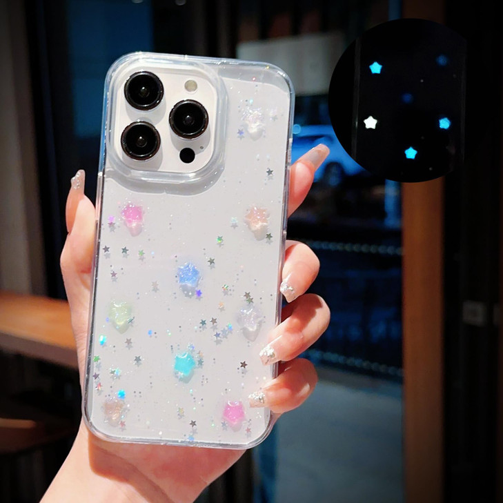 VALRION Compatible with iPhone 16 Pro Max 3D Luminous Stars Phone Case Glow in The Dark Noctilucent Bling Case for Women