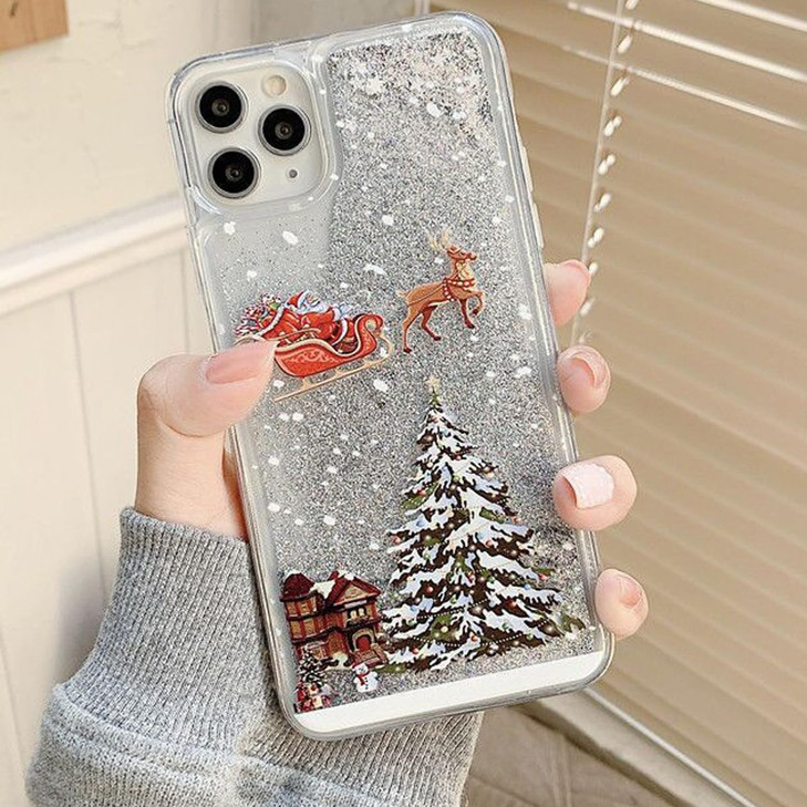 Changjia Glitter Christmas Case for iPhone 16 Pro Max Cute Christmas Tree Santa Elk Liquid Flowing Floating Moving Bling