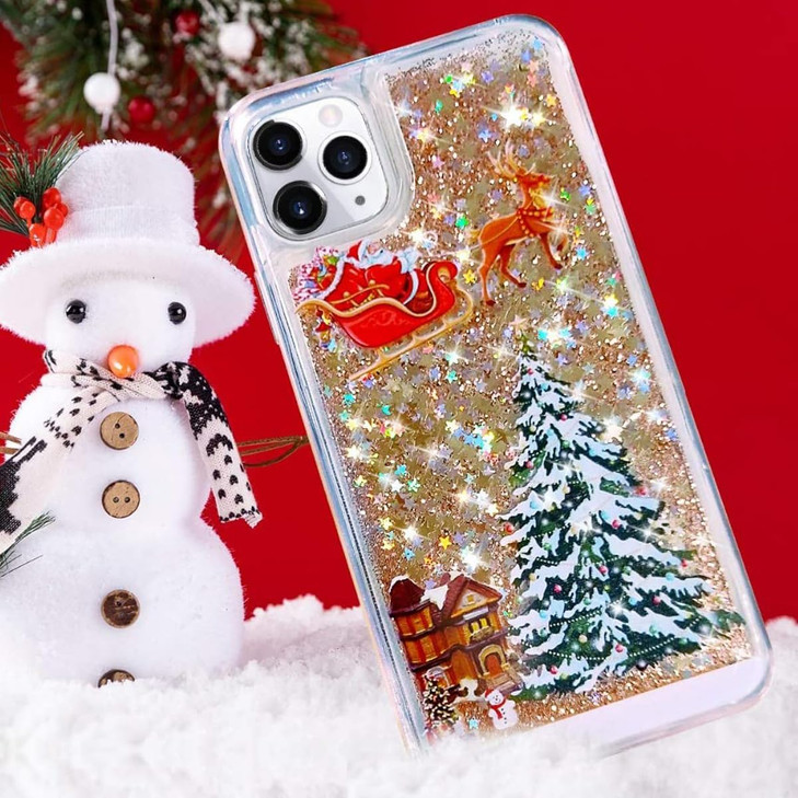 Changjia Glitter Christmas Case for iPhone 16 Cute Merry Christmas Tree Santa Elk Liquid Flowing Floating Moving Bling S