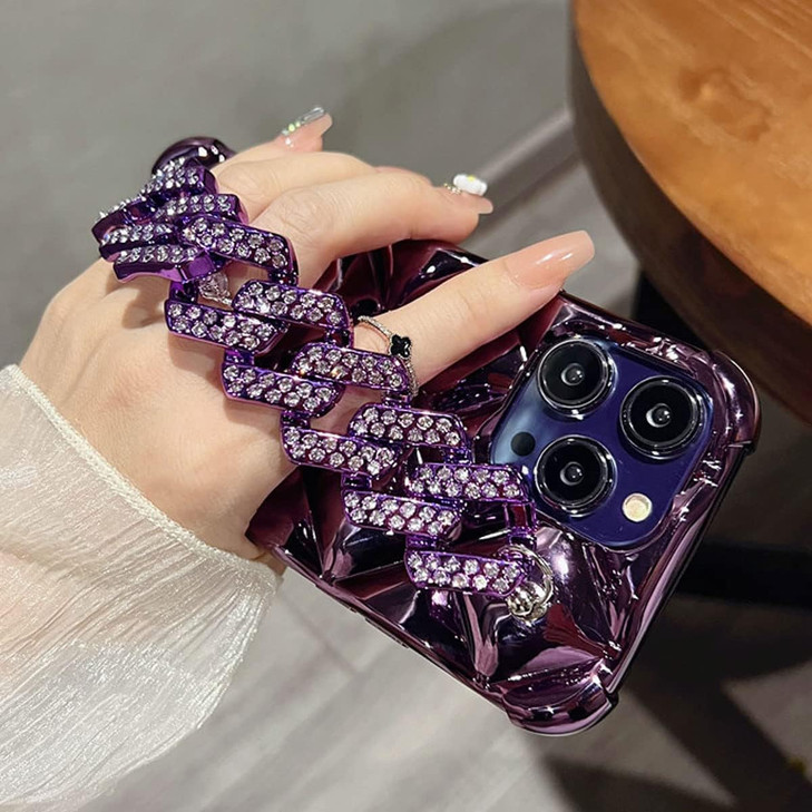 Changjia for iPhone 16 Pro Max Glitter Diamond Case with Wrist Strap Loop Cute Bling Rhinestone Sparkle Shiny Soft Silic