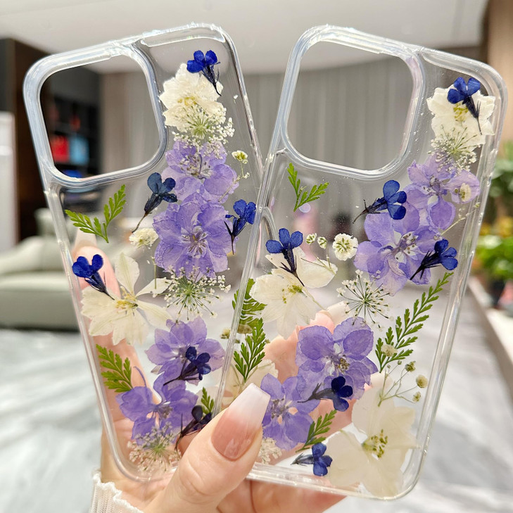 Changjia for iPhone 16 Pro Clear Glitter Floral Case Cute Pressed Real Flowers Design Bling Sparkly White Floral Soft Si