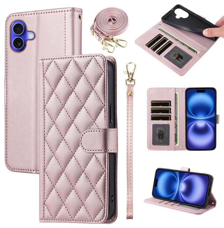 Furiet Argyle Wallet Case for iPhone 16 Plus 67 inch with Detachable Wrist Strap Shoulder Strap Card Slot Folio Purse PU