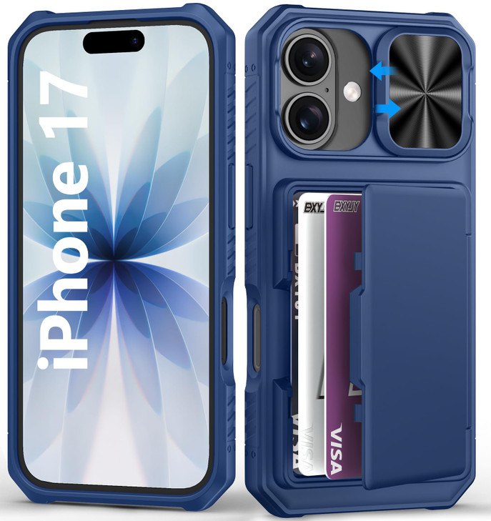 BXYJY for iPhone 17 Case Wallet with Card Holder 45 Cards Slide Camera Cover Military Grade Drop Shockproof Heavy Duty R