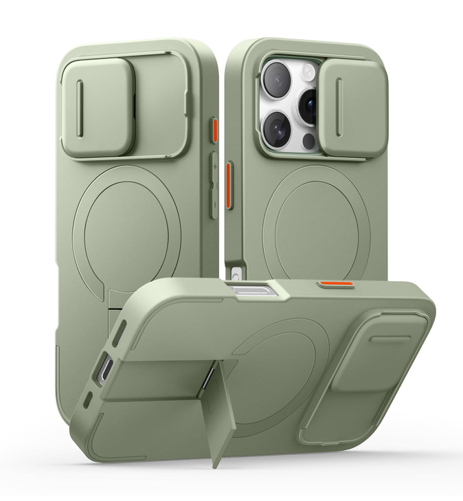 SURITCH for iPhone 16 Pro Case with Slide Camera Cover and Adjustable Kickstand Compatible with MagSafe Shockproof Bumpe