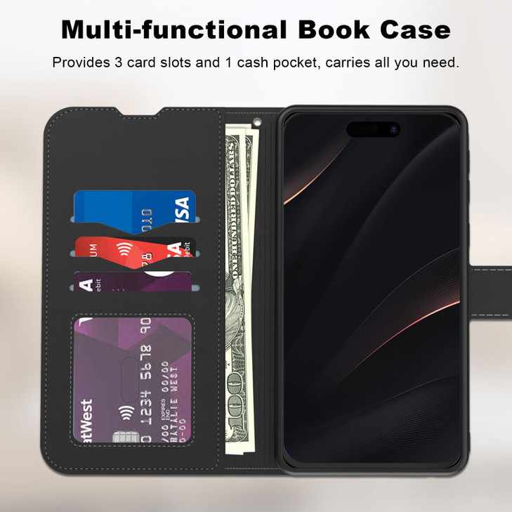 Qindaiwen for iPhone 16 Plus Wallet case with RFID Blocking Credit Card Holder Kickstand Folio Flip PU Leather Shockproo