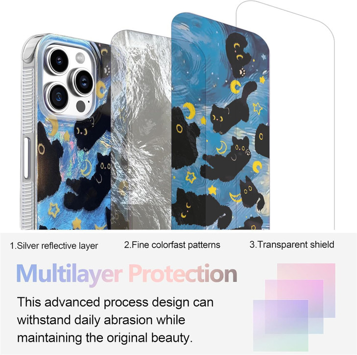buccilly Compact Case for iPhone 16 Pro Max Black cat DesignCute Trendy Soft Slim TPU Shockproof Protective Bumper Phone