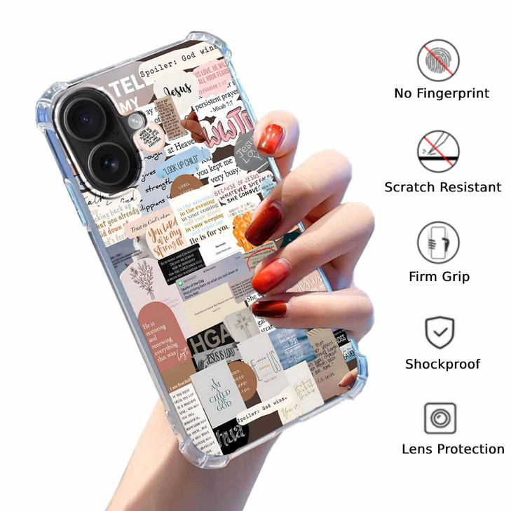 malegaon Christian Bible Verse Case for iPhone 16 PlusJesus Quote CollageSoft TPU Full Cover Case for iPhone 16 Plus