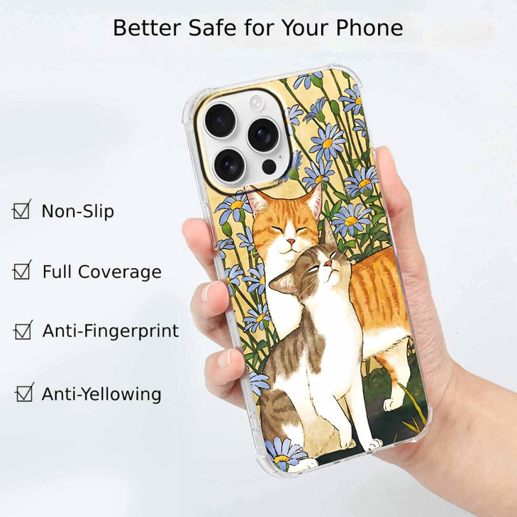 malegaon Cat Flower Case for iPhone 16 Pro MaxAesthetic Cute Animals Pattern Soft TPU Full Cover Case for iPhone 16 Pro