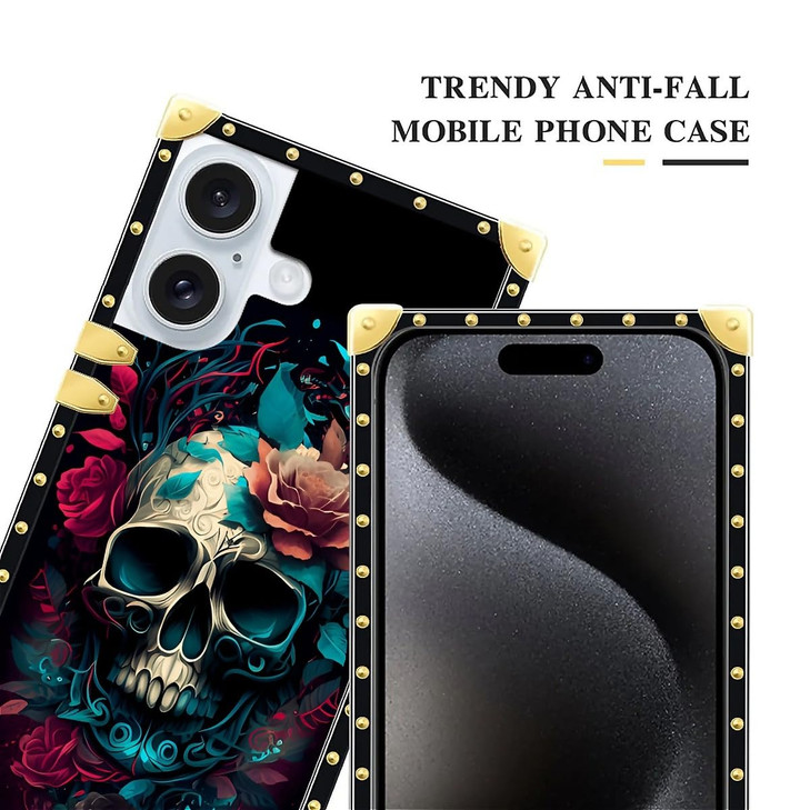 DAIZAG Compatible with iPhone 16 Plus CaseSkull with Flowers Golden Decoration Soft TPU Protective Shell Cover AntiScrat