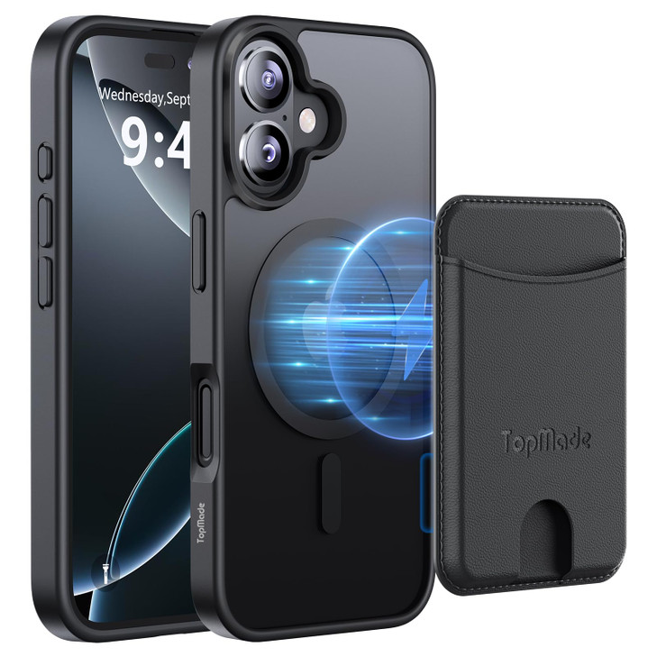 TopMade Case for iPhone 16 with MagS afe Wallet Card Holder Mag Safe MilitaryGrade Protection Phone Case with Magnetic W