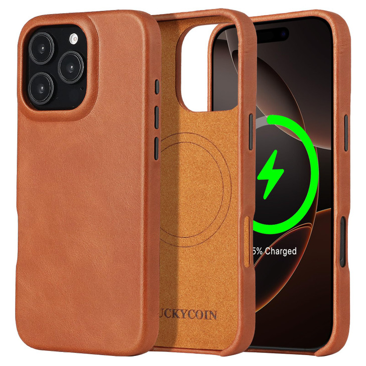 Compatible with MagSafe Genuine Leather Phone Case for Apple iPhone 16 Pro 63 in Brownfor Wireless Charging Protective C